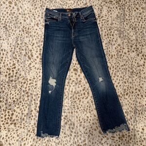 MOTHER Dark Blue Distressed Straight Leg Jeans